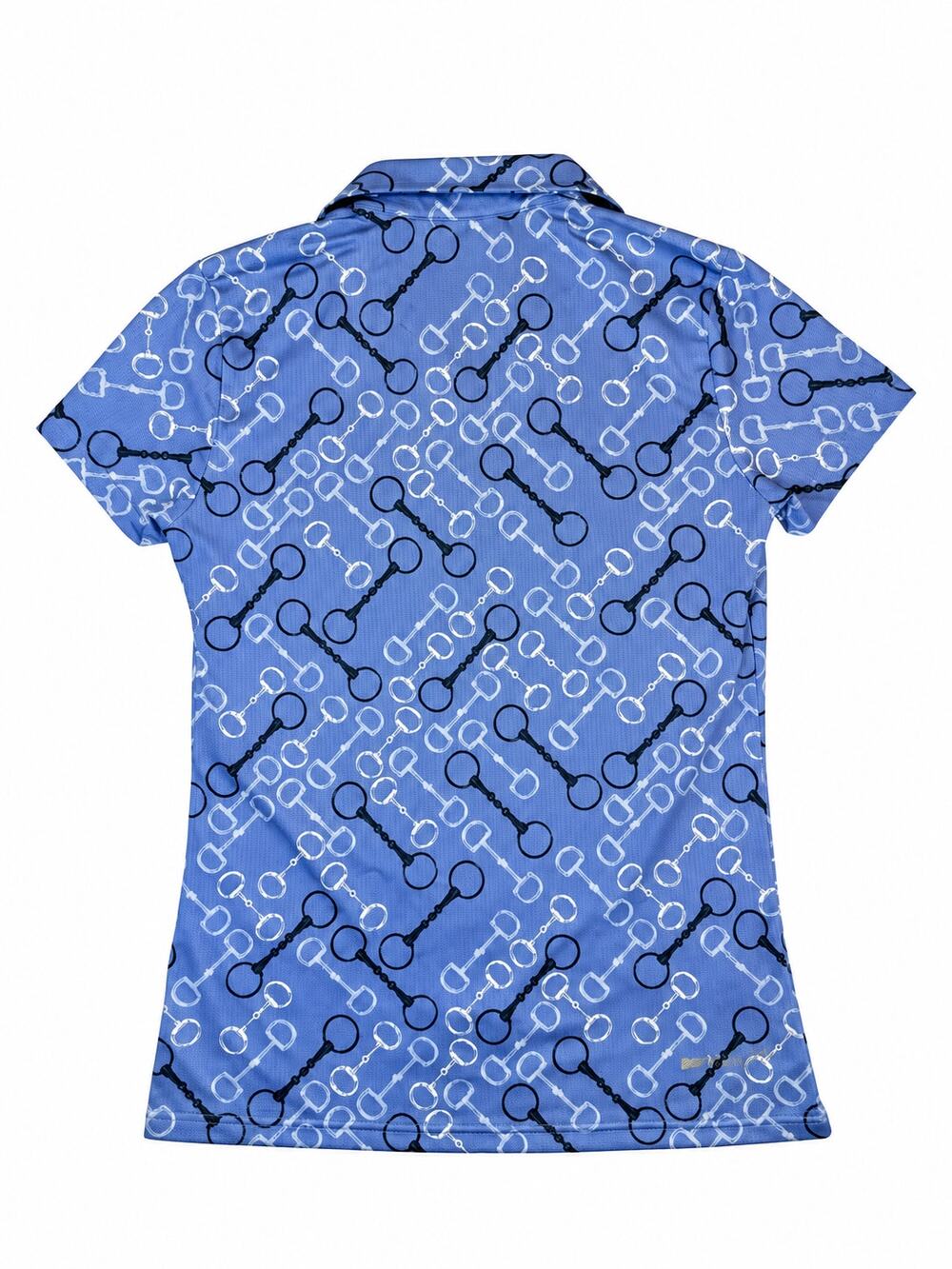 AriatTEK Women’s M Blue Horse Bit Print Equestrian Performance Polo Shirt